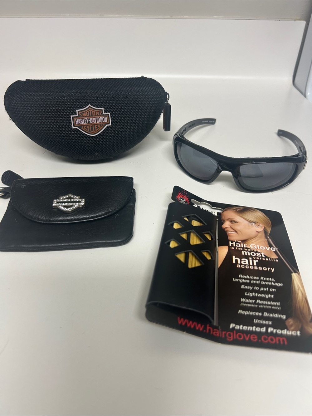 Harley-Davidson Black Sunglasses with Silver Logo Case and Black Leather Pouch